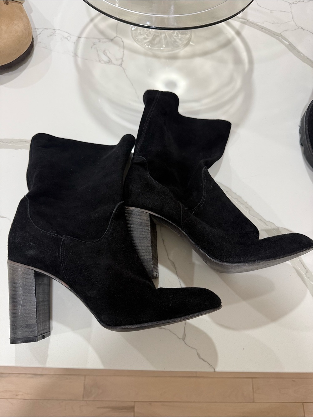 Free People Black Suede Mid-Calf Block Heel Boots